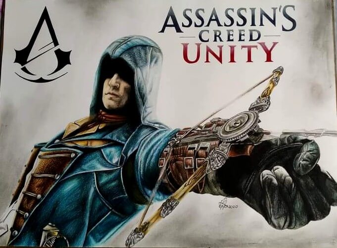 portrety na zamówienie karykatury na zamówienie pracownia artystyczna annisart plakat z gry assassin's creed unity